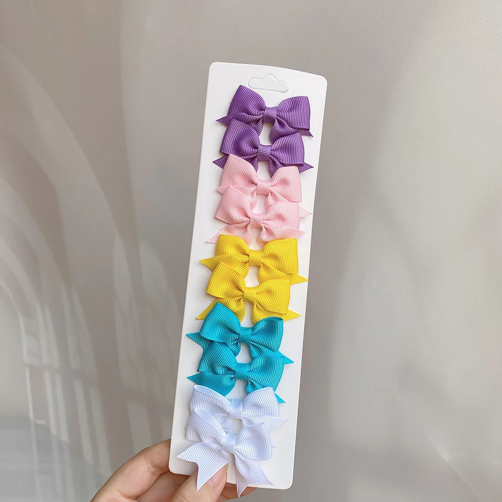 Conjunto de 10 Ganchos de Cabelo de Laço de Cor Sólida para Meninas Bebés, Fitas de Cabelo Artesanais com Laço, Mini Molas de Cabelo, Acessórios de Cabelo