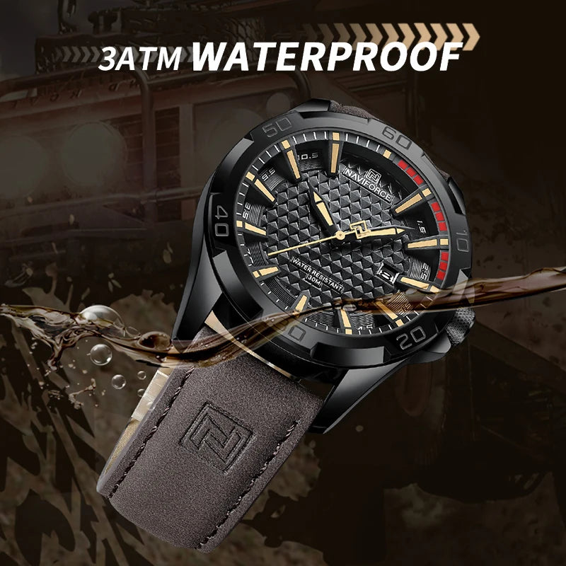 Naviforce NF8023 Quartz Calendar Business Sport Leather Watch