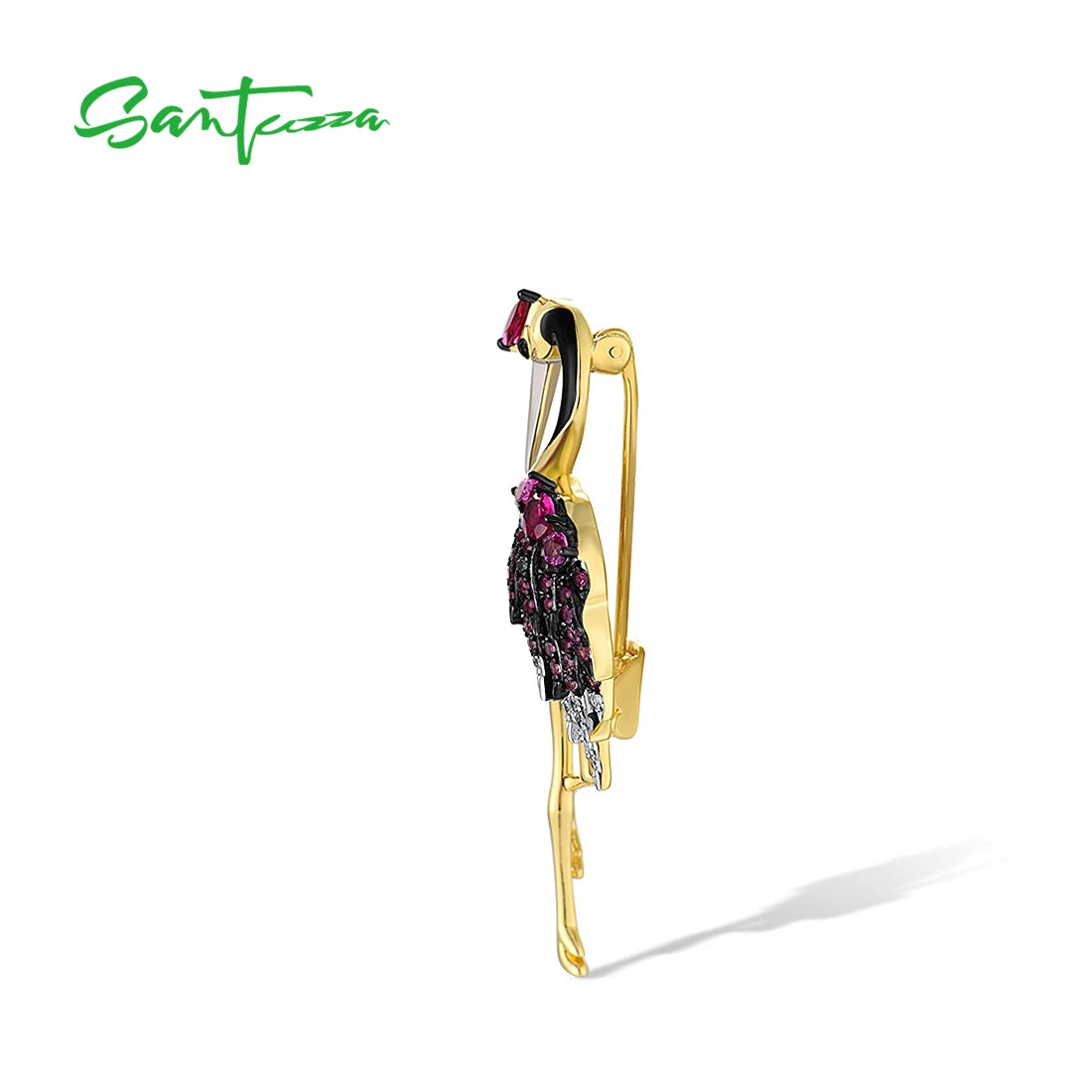 925 Sterling Silver Enamel Crane Bird Brooch