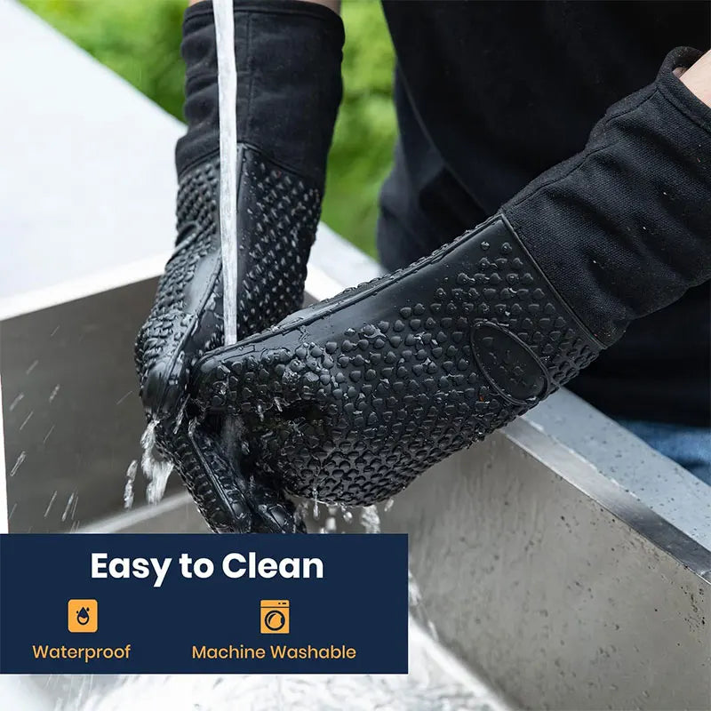 Extra Long Heat Resistant Silicone Oven Mitts with Quilted Liner