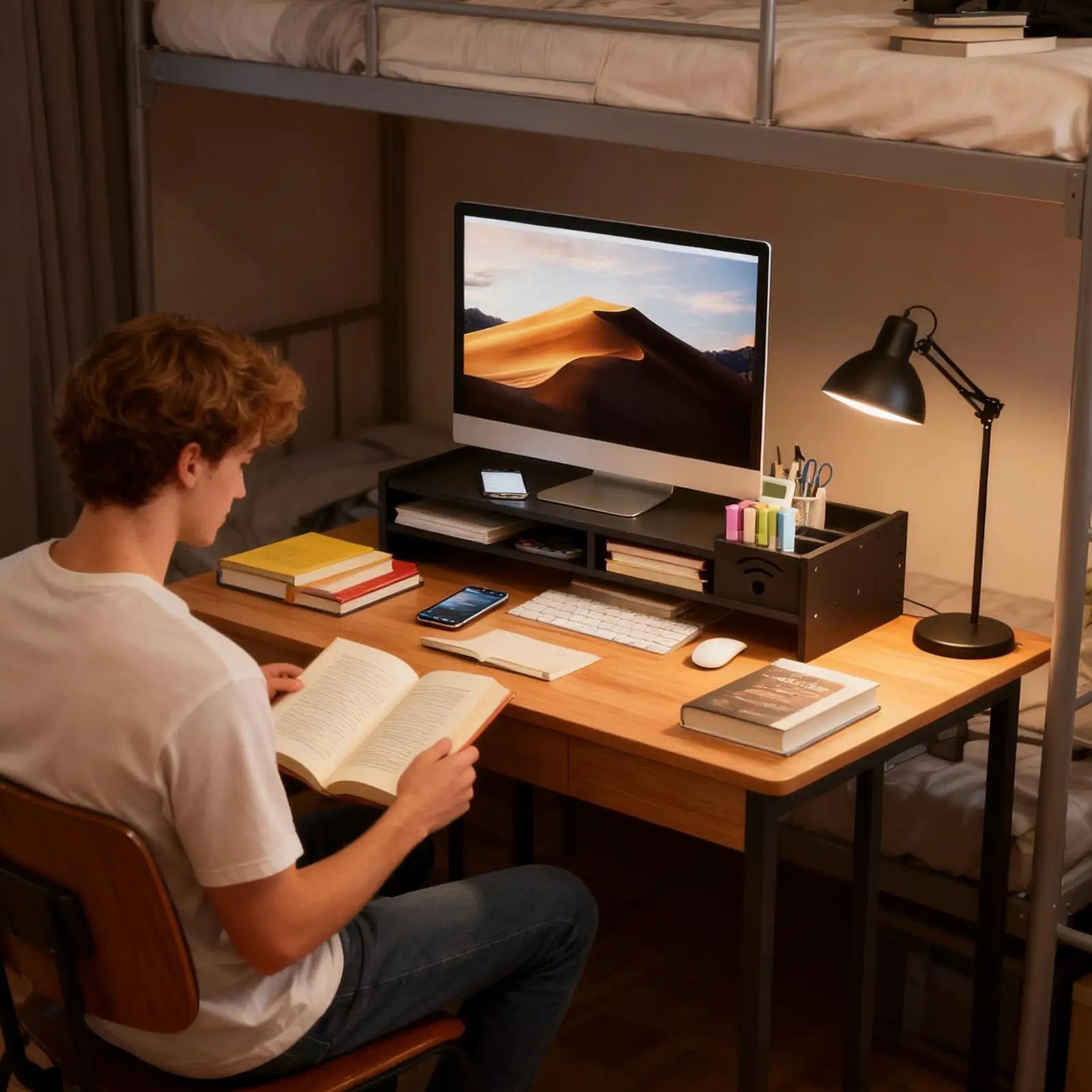 Desktop computer riser stand monitor arm double-layer desktop shelf with storage organizer ergonomic computer stand for monitors