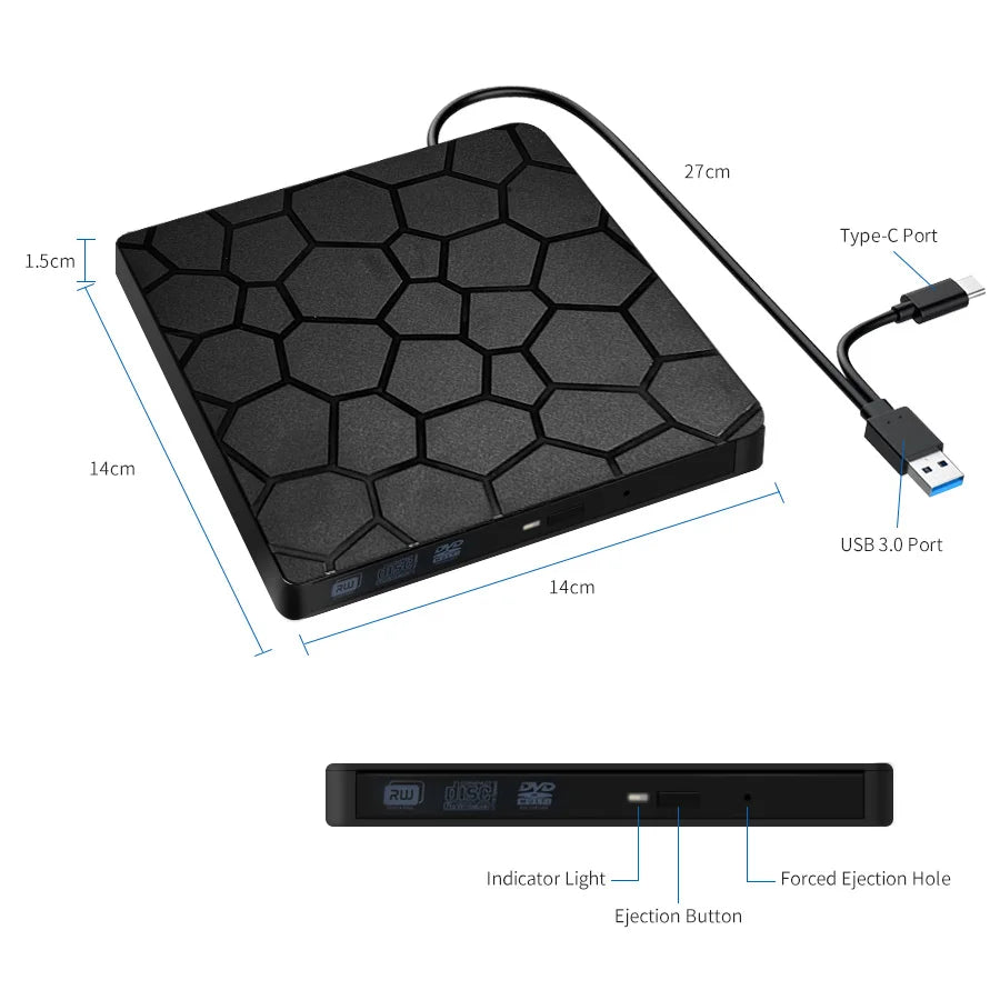 2in1 USB3.0 TypeC Slim External DVD VCD CD Writer Optical Drive Burner Reader Player Portable For Laptop PC DVD Burner DVD
