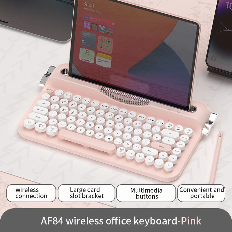 AJAZZ AF84 Wireless BT Portable Keyboard-Retro Punk Typewriter Mechanical Keyboard-Wireless BT Dual-Mode Office Keyboard