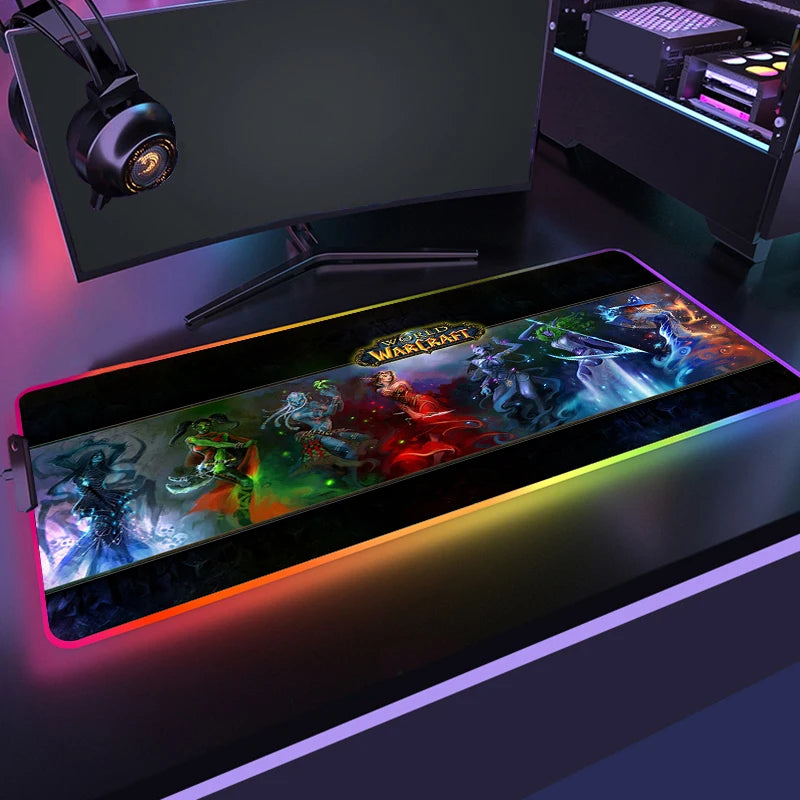 400x900 World Of Warcraft LED Backlight Gaming Mousepad HD Printing RGB Mouse Pad Non-Slip Rubber Deskmats Keyboard Desk Mat XXL