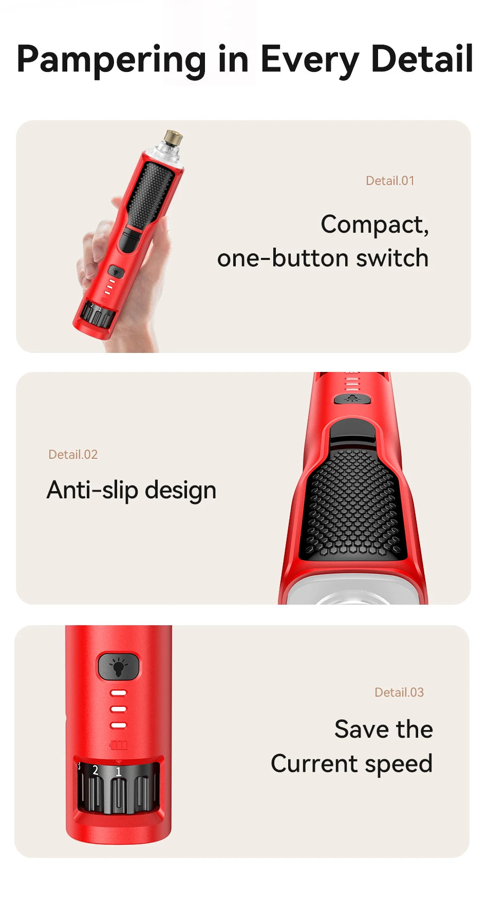 Professional 7-Speed LED Rechargeable Pet Nail Grinder