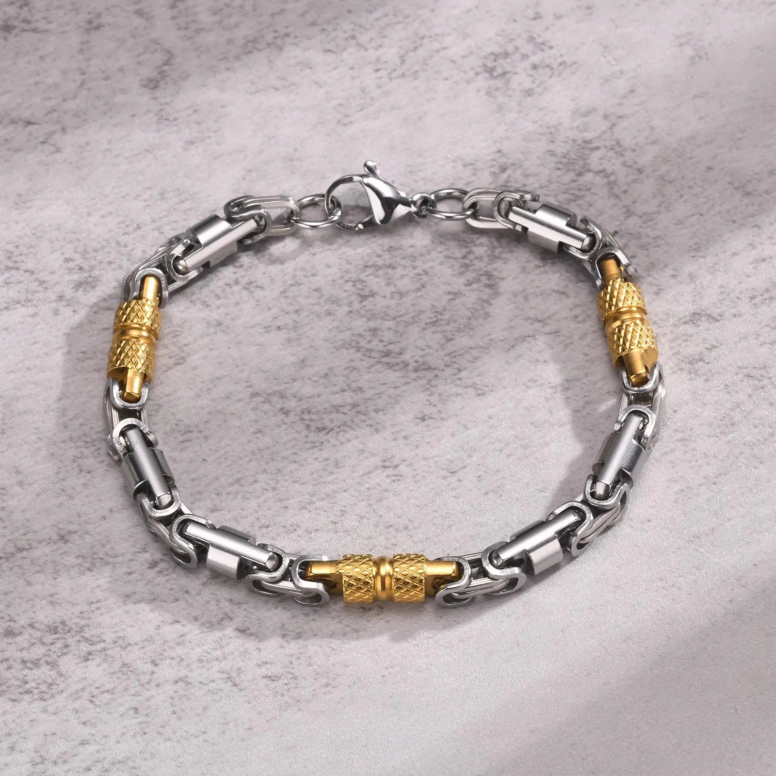 Pulseiras Bizantinas Punk para Homens e Rapazes, Pulseira de Elos de Aço Inoxidável Feita à Mão, Presentes de Joalharia Casuais Elegantes