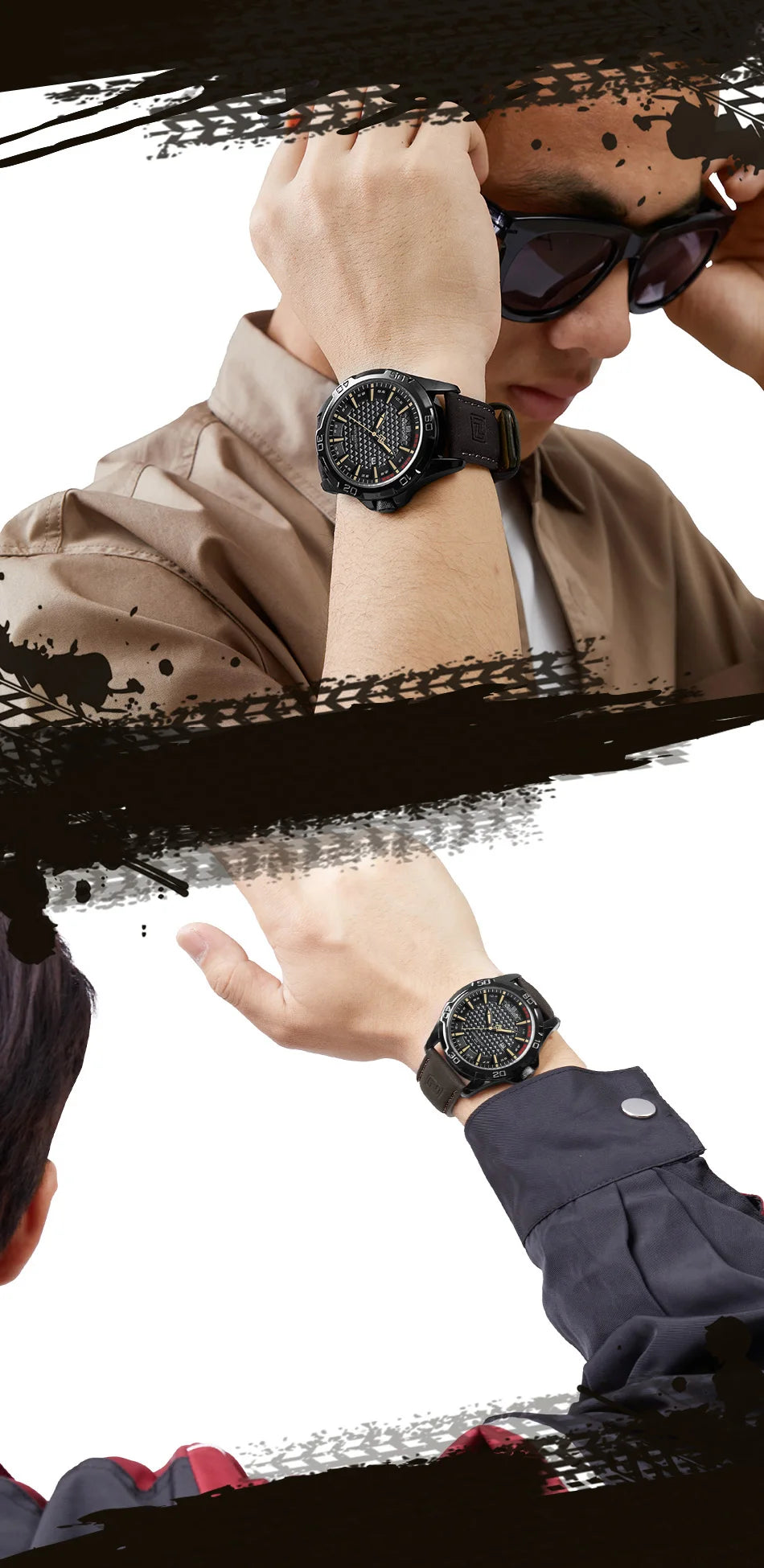 Naviforce NF8023 Quartz Calendar Business Sport Leather Watch