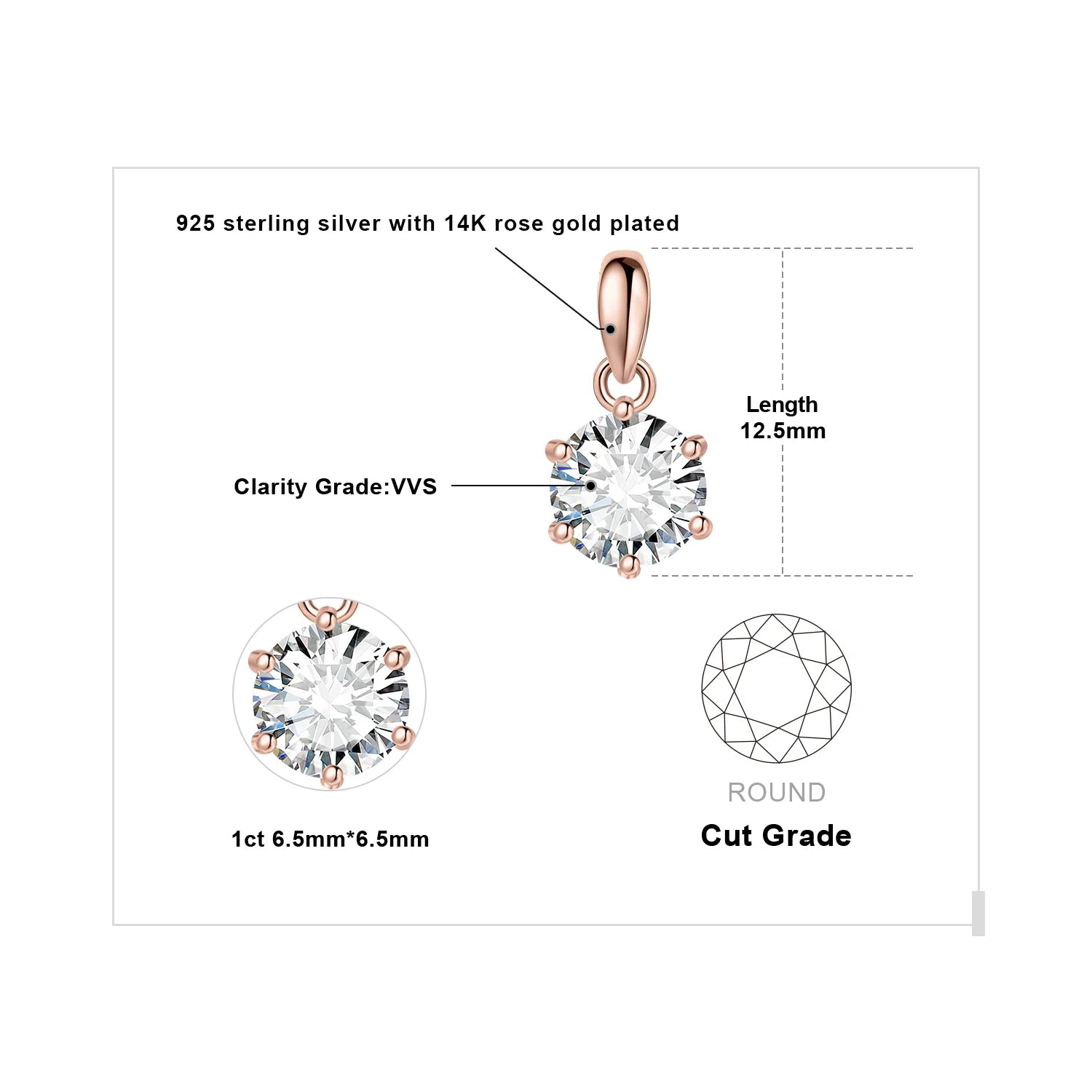 Round Cut Moissanite Solitaire Pendant