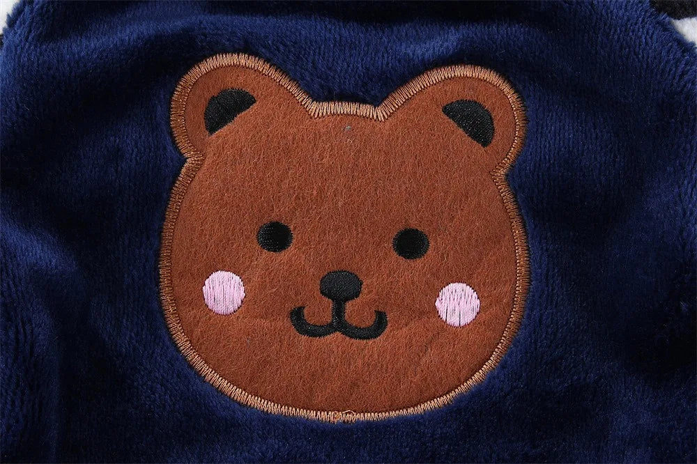Warm Winter Fleece Dog Jumpsuit Coat with Leash Ring