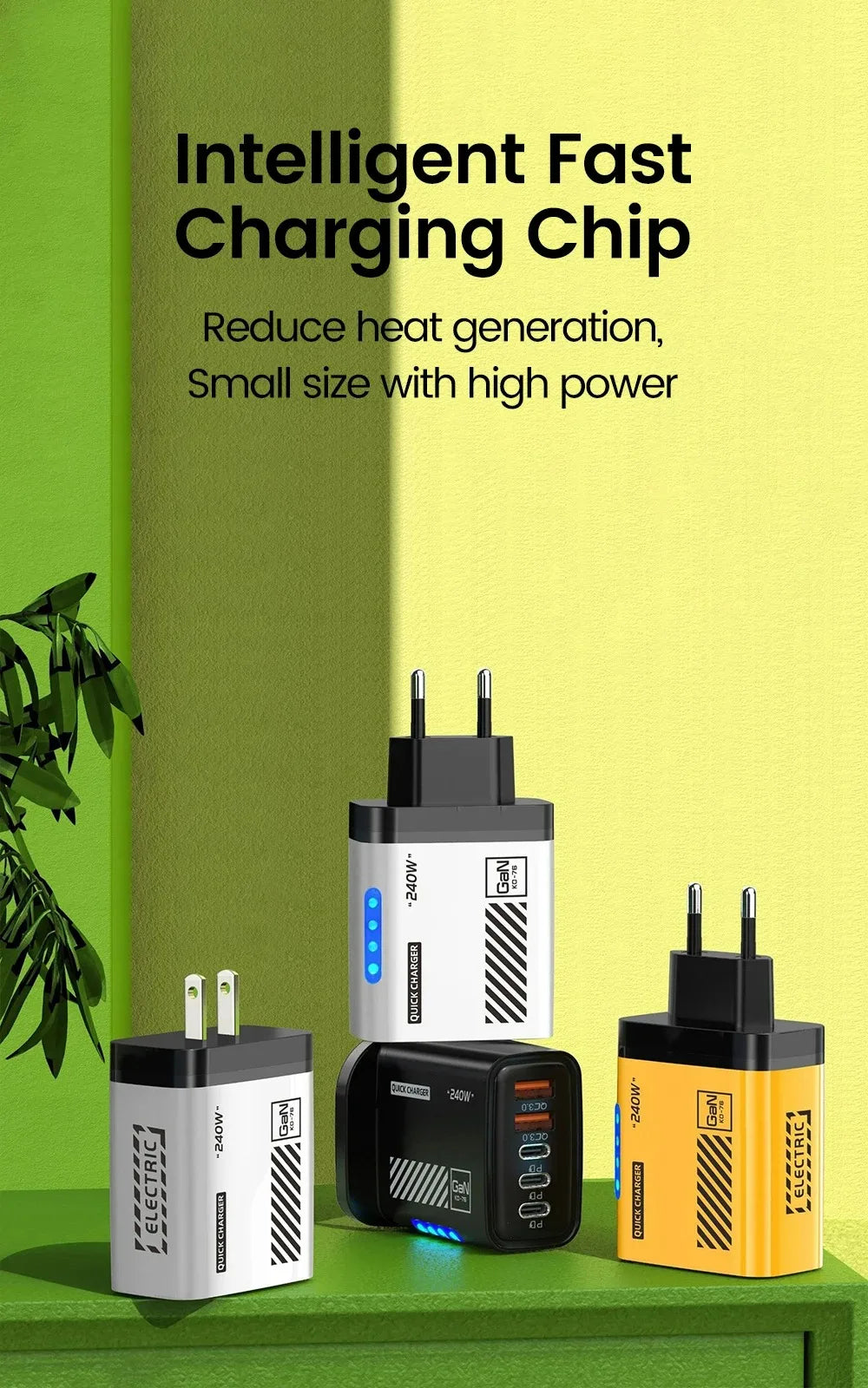 240W GaN 5 Port Fast Charging Station 3PD 2USB Desk Adapter For iPhone 17 16 15 Pro Samsung Xiaomi EU US Wall Plug USB C Charger