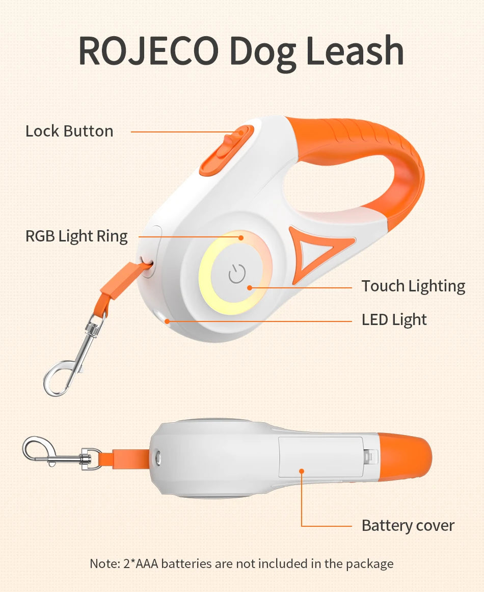 5M LED Luminous Retractable Dog Leash for Night Safety