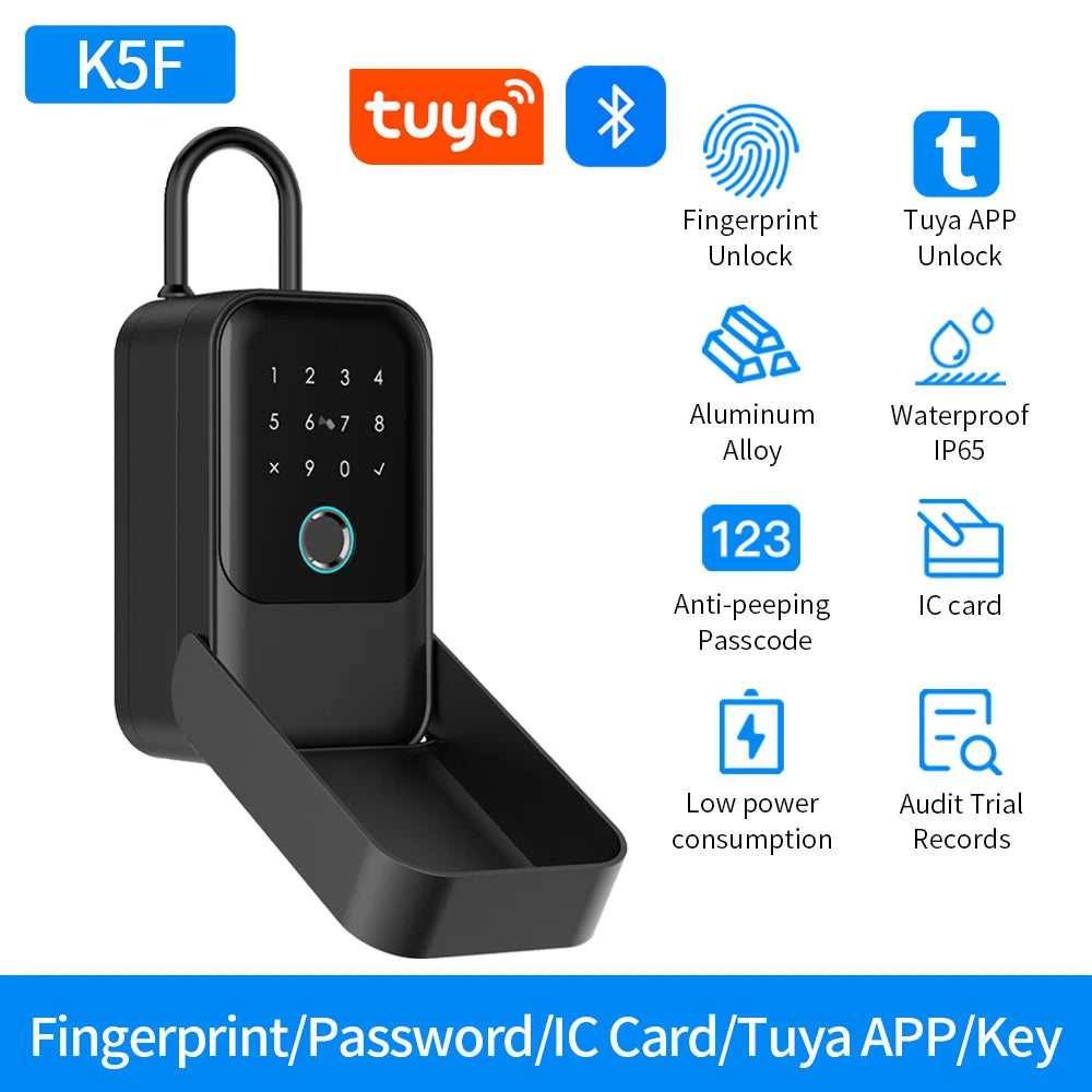 Waterproof Key Safe Box Smart Fingerprint Storage Secret Key Safety Box Tuya or TTlock App Bluetooth to WiFi Hub Unlock Padlock