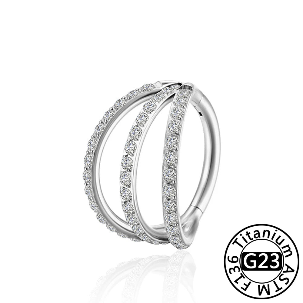 G23 Titanium 16G CZ Hinged Segment Clicker Hoop Piercing