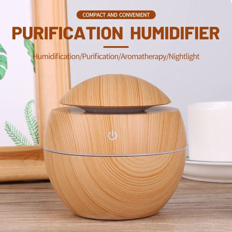 USB Ultrasonic Cool Mist Sprayer Essential Oil Diffuser Wood Grain Electric Air Humidifier Purifier for Home office and Car