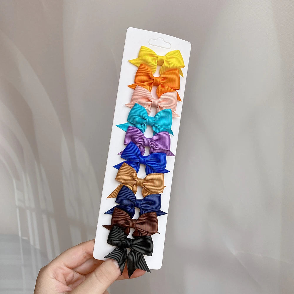 Conjunto de 10 Ganchos de Cabelo de Laço de Cor Sólida para Meninas Bebés, Fitas de Cabelo Artesanais com Laço, Mini Molas de Cabelo, Acessórios de Cabelo