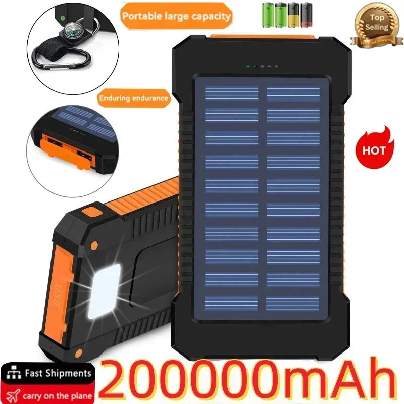 200000mah Solar Power Bank Large Capacity Portable External Battery Fast Charging Silicon Solar Panel Outdoor Essential