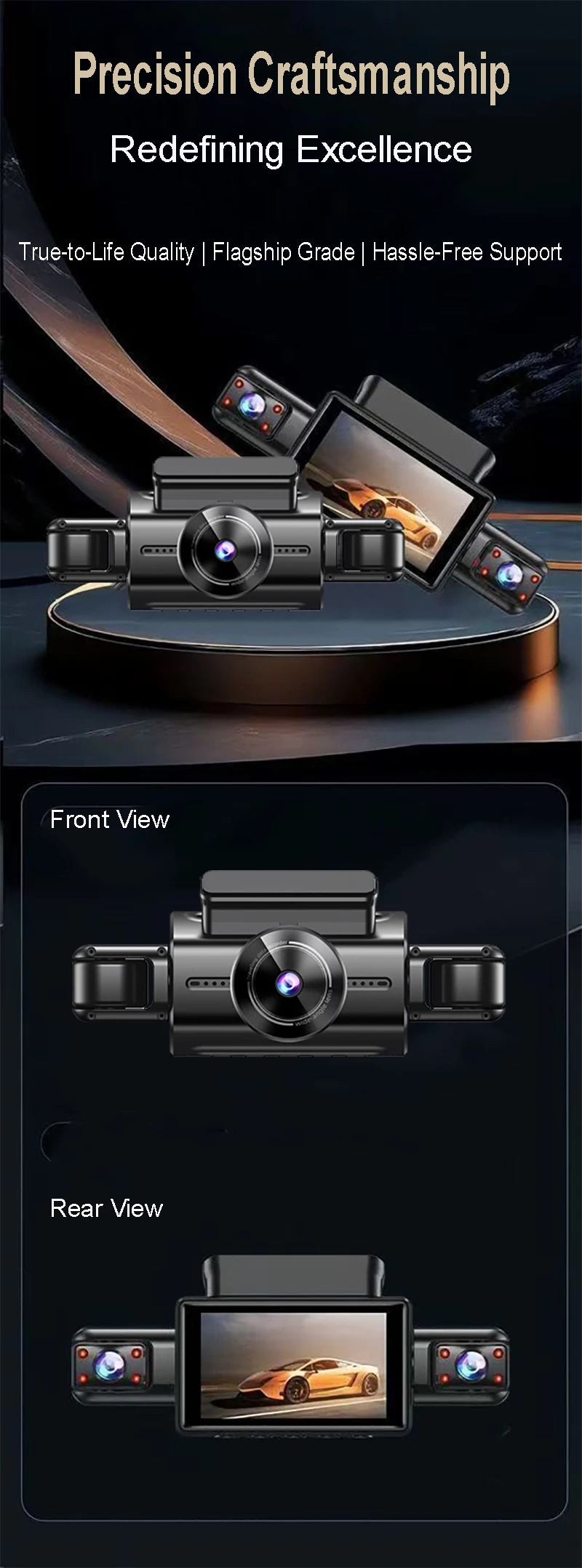4K 4CH Hidden Car DVR with APP 24H Parking Mode G Sensor Motion Detect Loop Record Time Lapse Stealth Recording Night Vision WDR