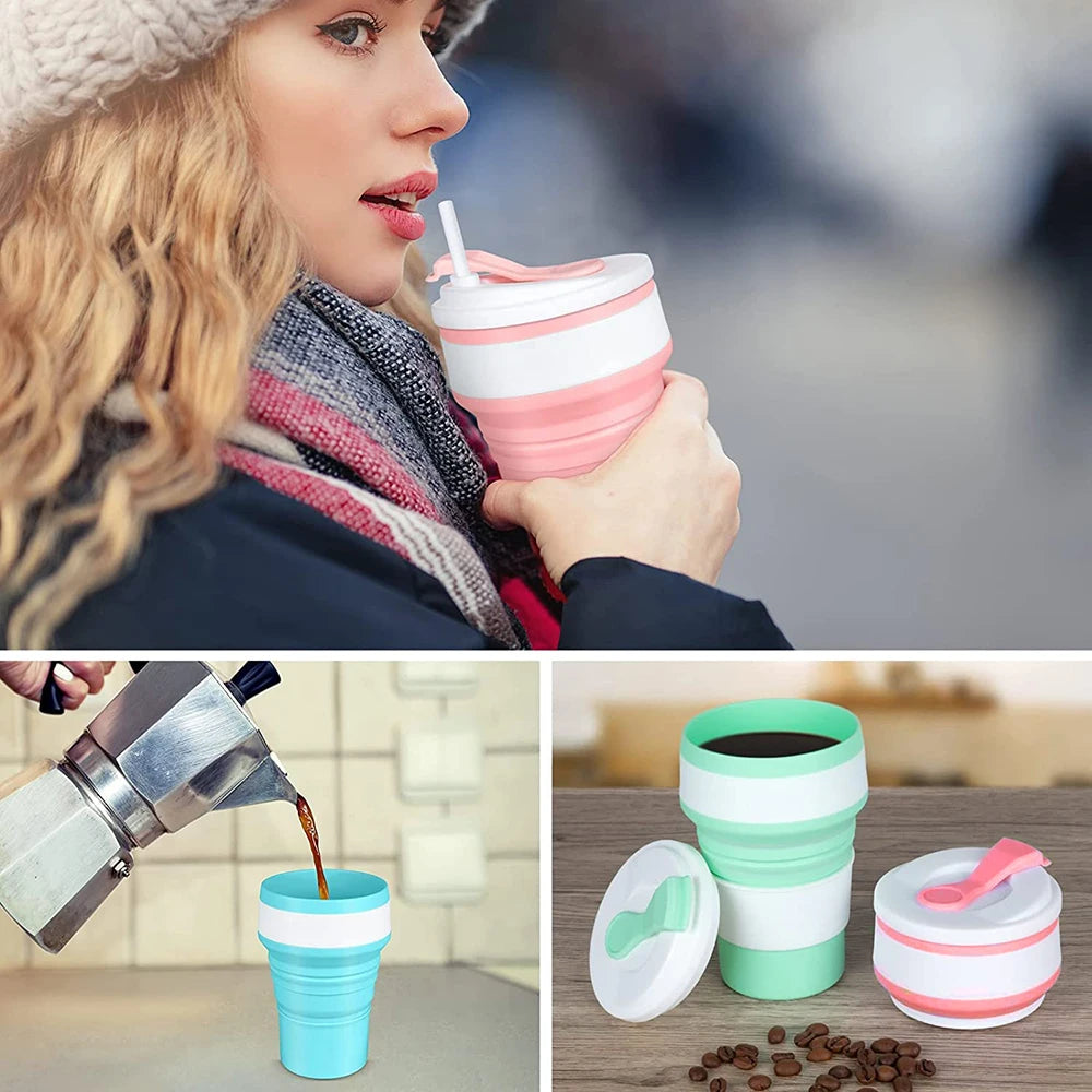 350ml Collapsible Silicone Travel Coffee Cup with Lid