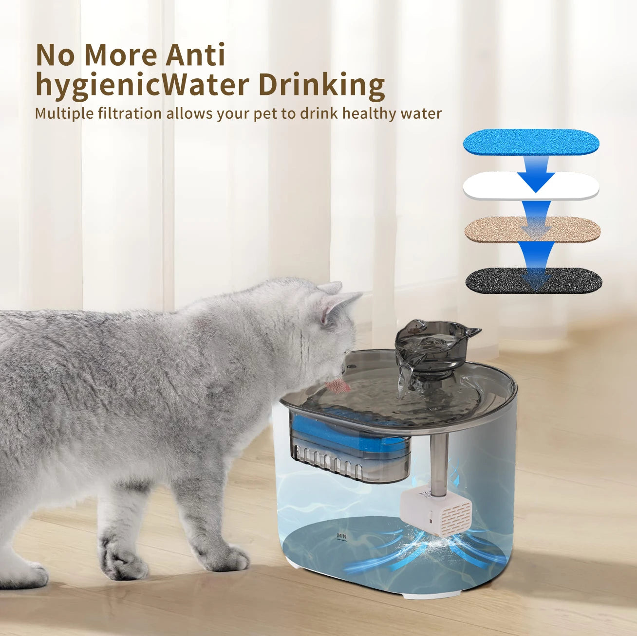 Bebedouro Automático para Gatos com Filtro, Dispensador de Água para Cães e Gatos, Bomba Elétrica USB Silenciosa, Orelha de Gato, Bebedouro para Animais de Estimação