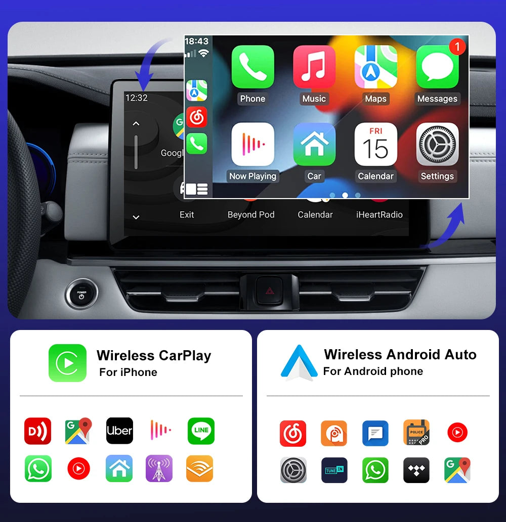 FLIXIVI CarPlay Ai Box 8+128G Android 13 Wireless Carplay Adapter/Android Auto QCM6125 8-Cores  CPU 4G LTE for VW Audi Kia Fiat