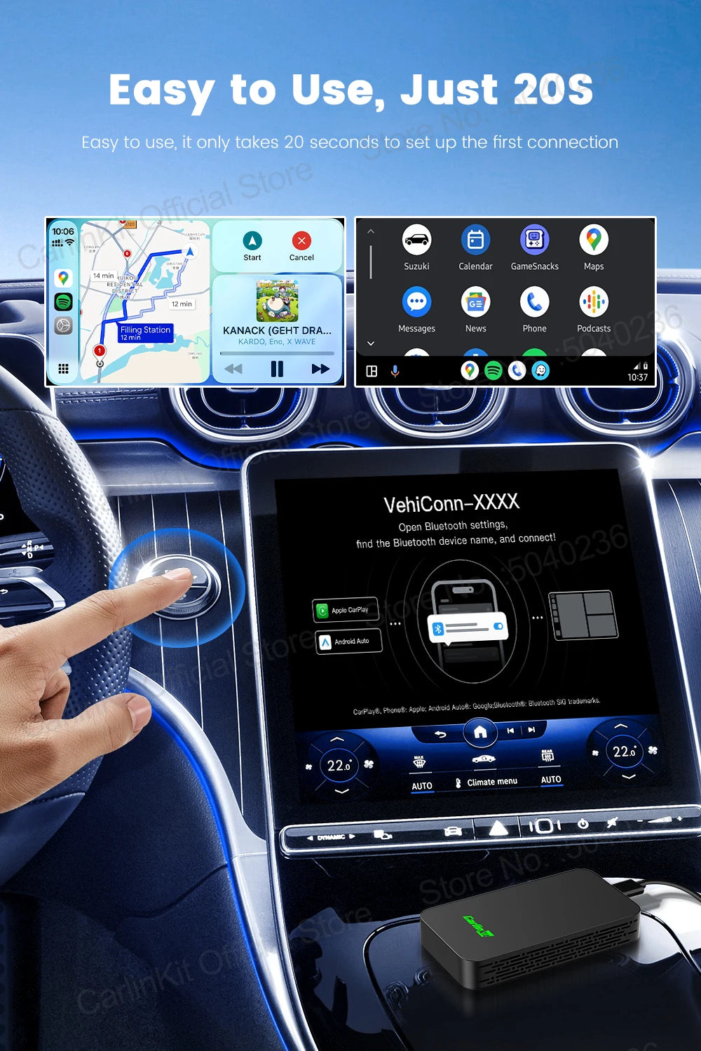 CarlinKit 5.0 C2Air 2-In-1 CarPlay Android Auto Wireless Adapter For Wired CarPlay Android Auto Cars Online Upgrade Plug & Play