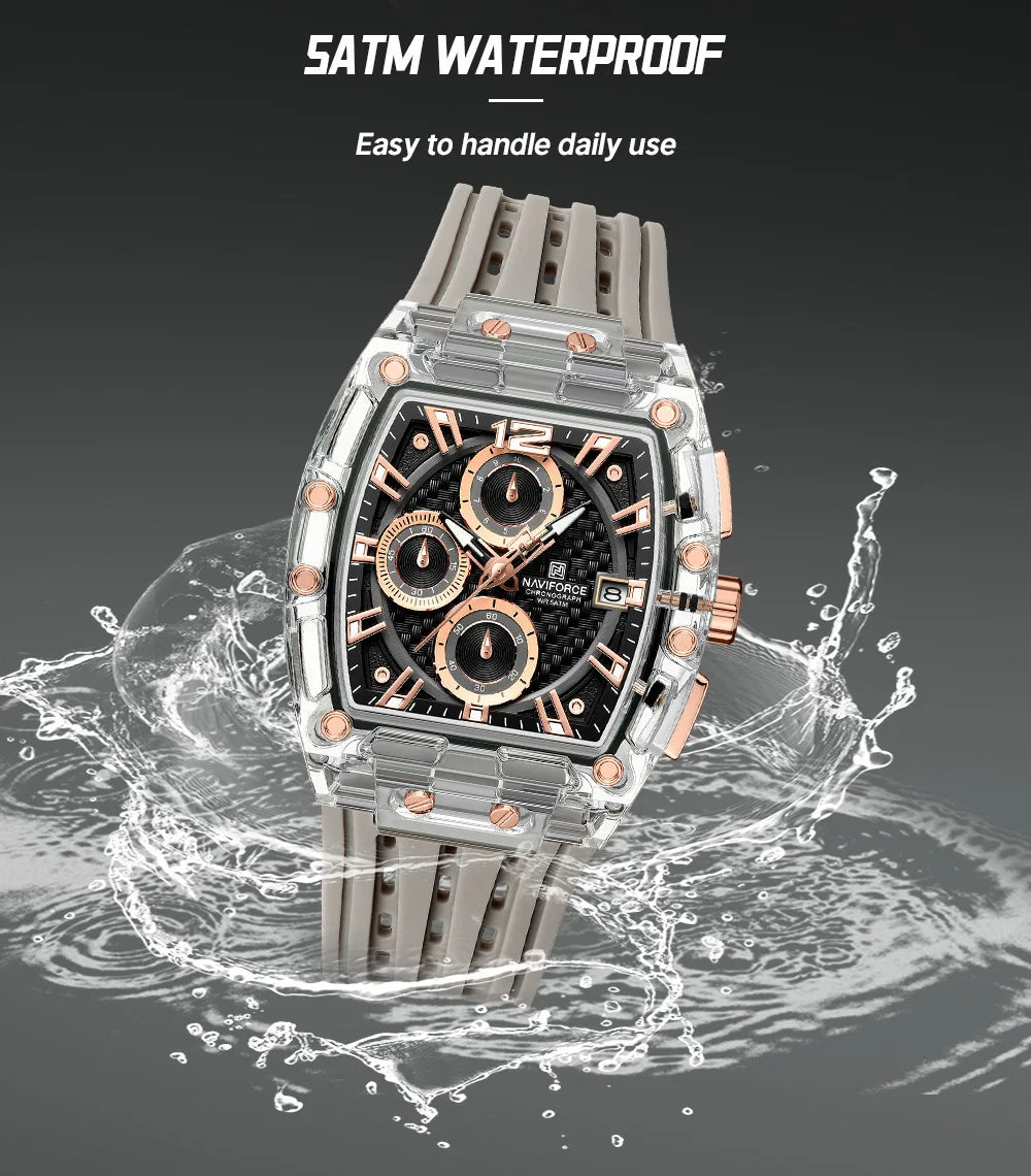 Naviforce NF7105 Tonneau Quartz Chronograph 5ATM Silicone Watch