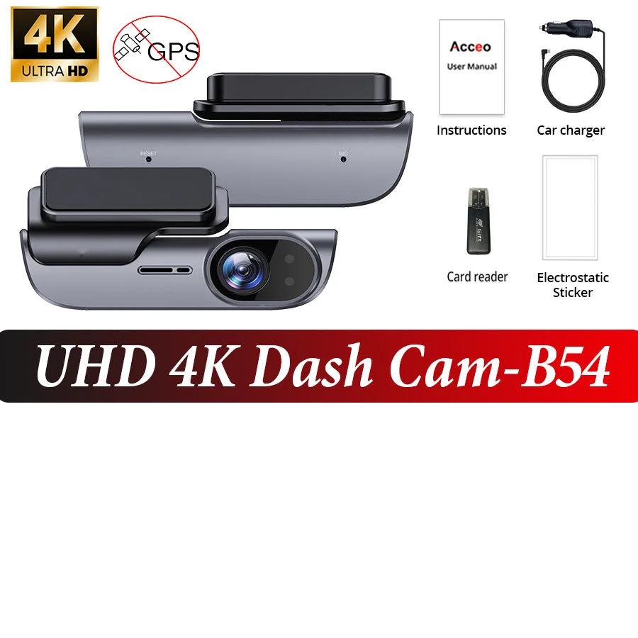 ACCEO Car Dashcam Auto 4K Front Car DVR Night Vision Support GPS and WiFi APP Loop Recording Video Car Recorder 24 Hour Parking