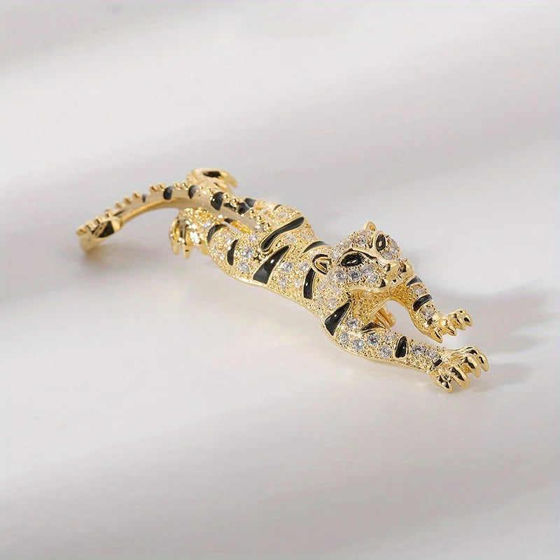 Exquisite Crystal Tiger Brooch Elegant Suit Clothing Badge