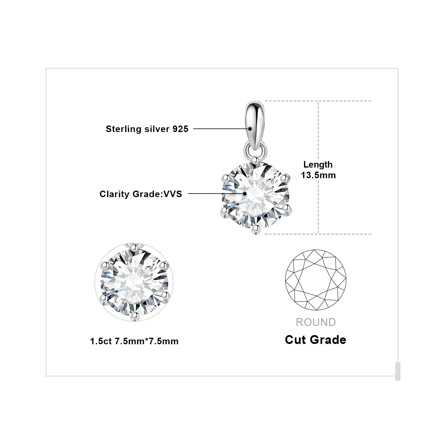 Round Cut Moissanite Solitaire Pendant