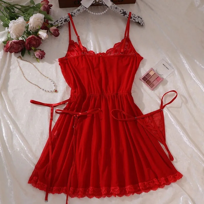 3-Piece Hot Babydoll Lingerie Set with Garter Belt
