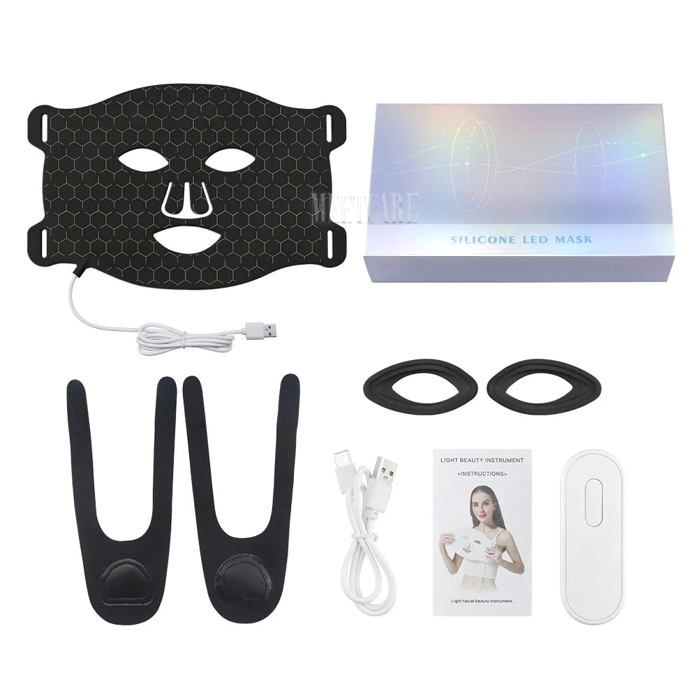 7 Colors LED Facial Mask Light Therapy Silicone Photon Beauty Mask for Lift Face Anti Shrink Pore Skin Repair Whiten Oil Control