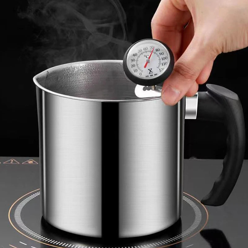 Stainless Steel Oil Filter Pot with Heat-Resistant Handle