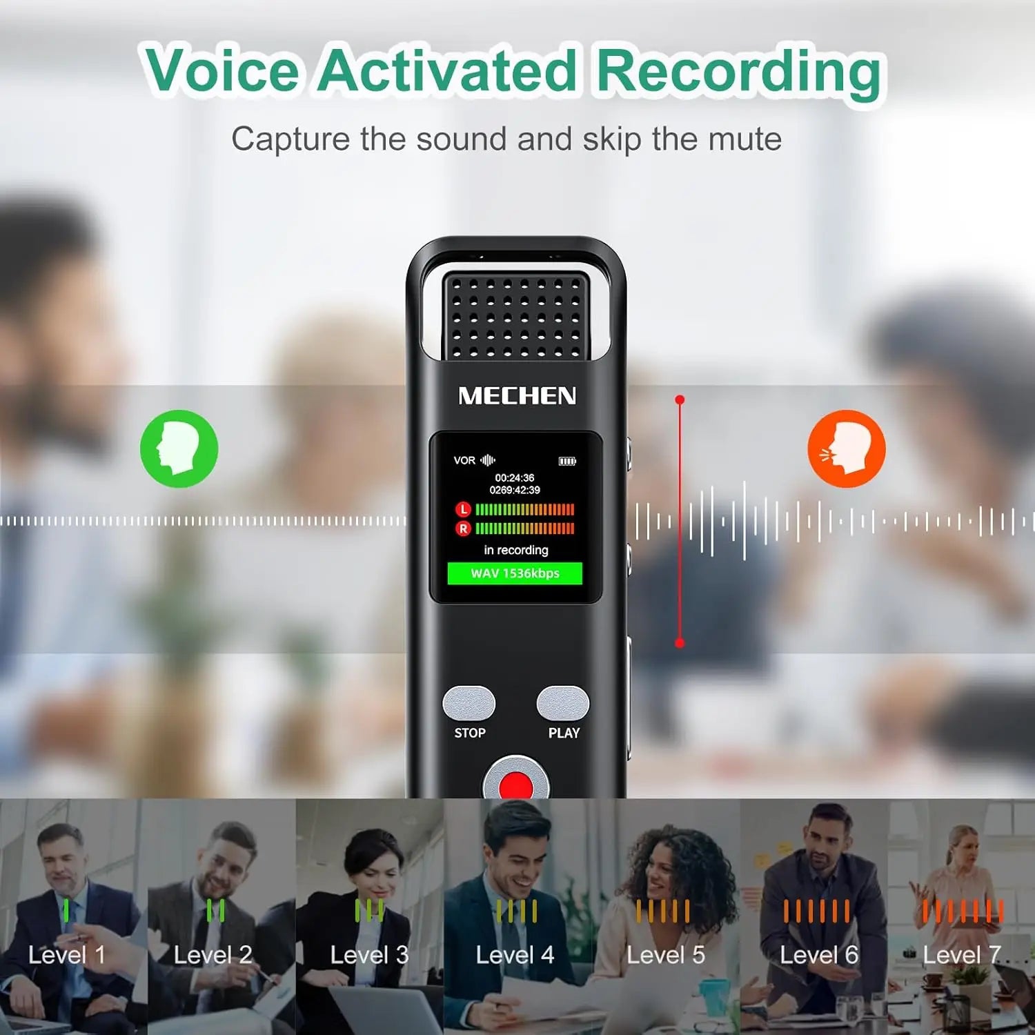 64GB Digital Voice Recorder Voice Activated Audio Recorder for Lectures Meetings - MECHEN 1536Kbps Small Rechargeable Dictaphone