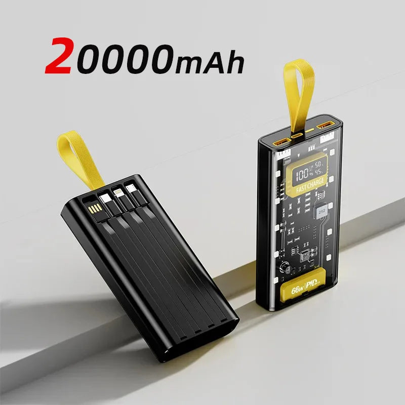 20000mAh Bidirectional Super Fast Charging Power Bank 66W Transparent High capacity Digital Display For Iphone Xiaomi Samsung