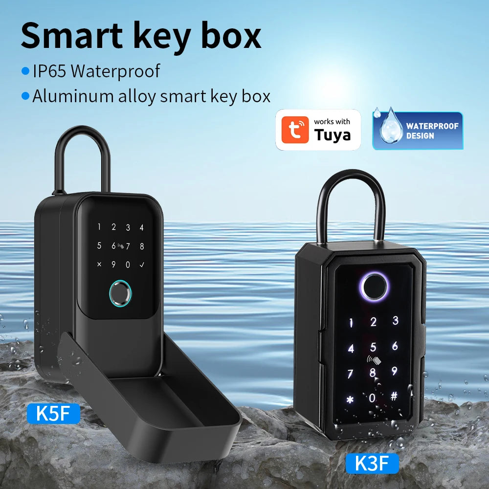 Waterproof Key Safe Box Smart Fingerprint Storage Secret Key Safety Box Tuya or TTlock App Bluetooth to WiFi Hub Unlock Padlock