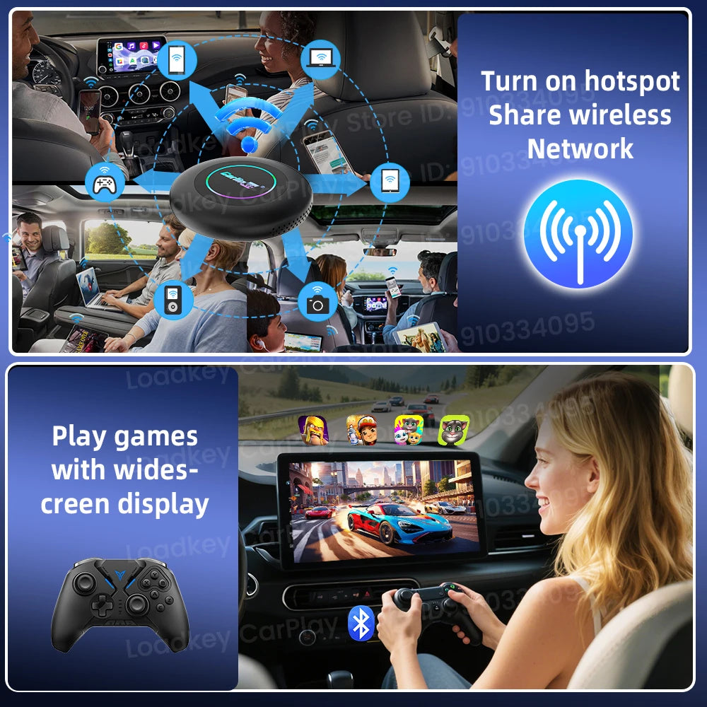 CarlinKit 3 In 1 Android 15 CarPlay Ai Box Wireless Adapter Android Auto Qualcomm SM6350 128GB 8-Core for Youtube Netflix FOTA