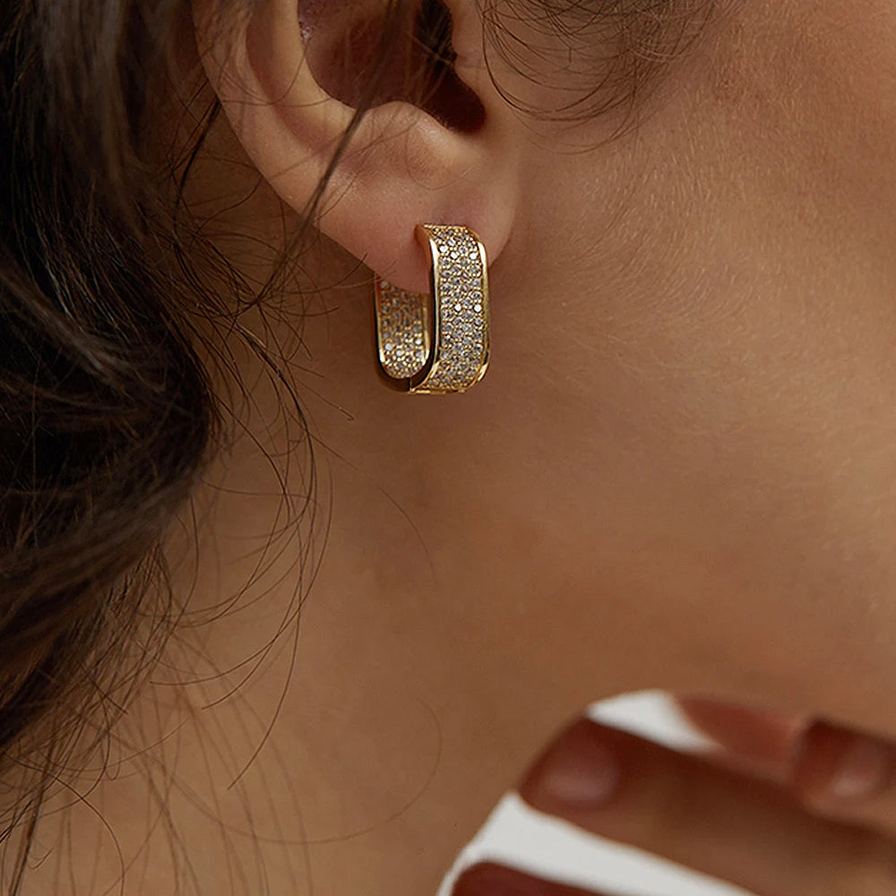 Korean Paved CZ Hoop Earrings Simple Versatile Jewellery