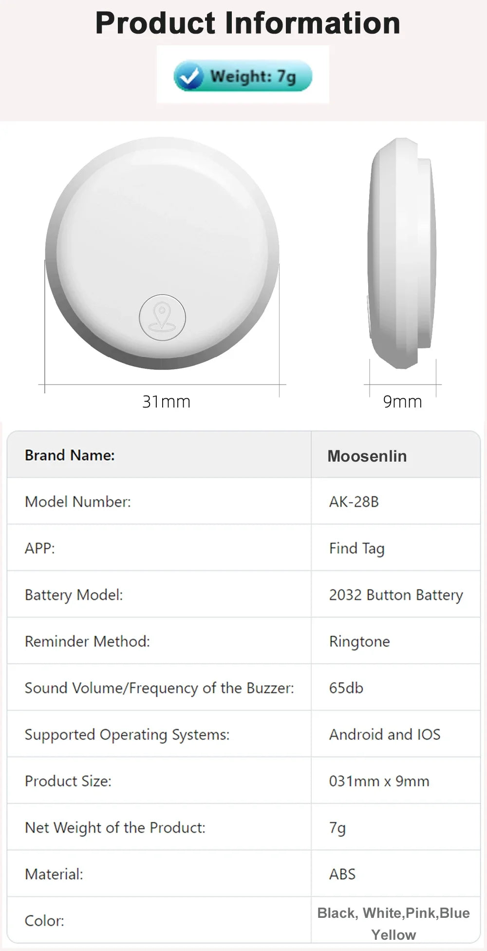 GPS Bluetooth Airtag Smart Works With Android and iOS System Mini Locator Tag Tracker Finder