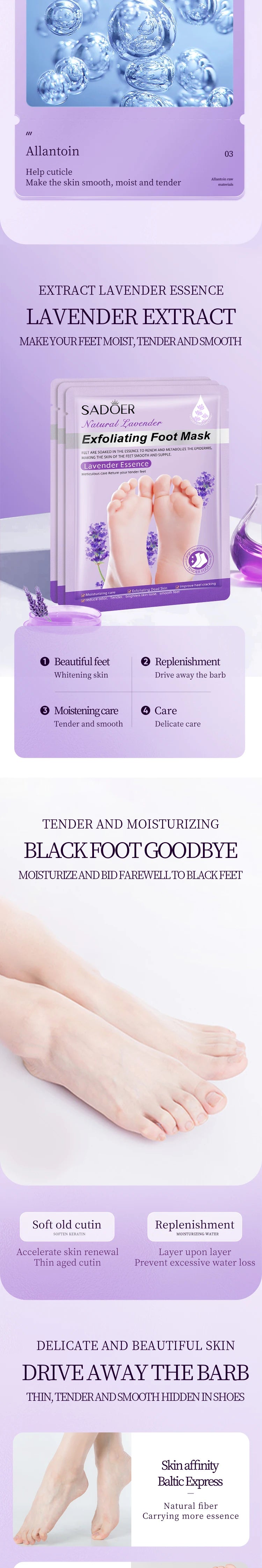 5/10 Pairs SADOER Lavender Foot Mask Moisturizing Whitening Foot Peeling Mask Exfoliating Feet Pedicure Exfoliant Feet Skin Care
