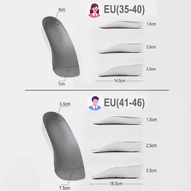 Arch Support Height Increase Insoles Half Pads Orthopedic Breathable Memory Foam 7 Points Lifts Shoe Pads Flat Feet Support