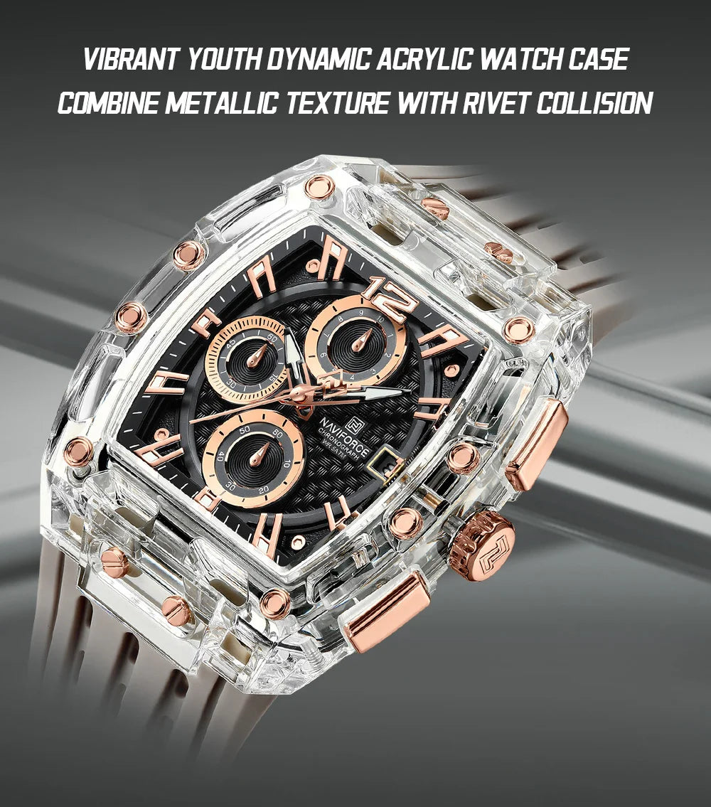 Naviforce NF7105 Tonneau Quartz Chronograph 5ATM Silicone Watch
