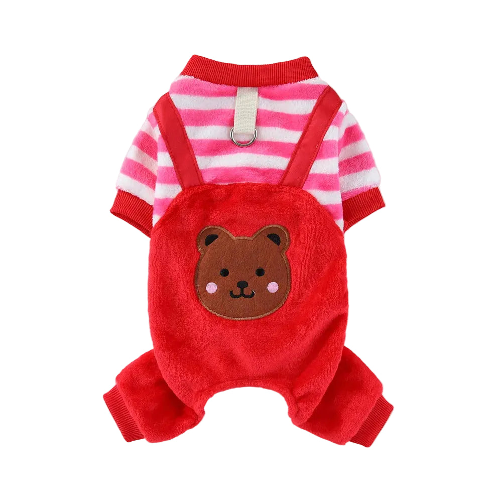 Warm Winter Fleece Dog Jumpsuit Coat with Leash Ring