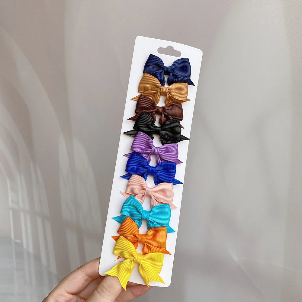 Conjunto de 10 Ganchos de Cabelo de Laço de Cor Sólida para Meninas Bebés, Fitas de Cabelo Artesanais com Laço, Mini Molas de Cabelo, Acessórios de Cabelo