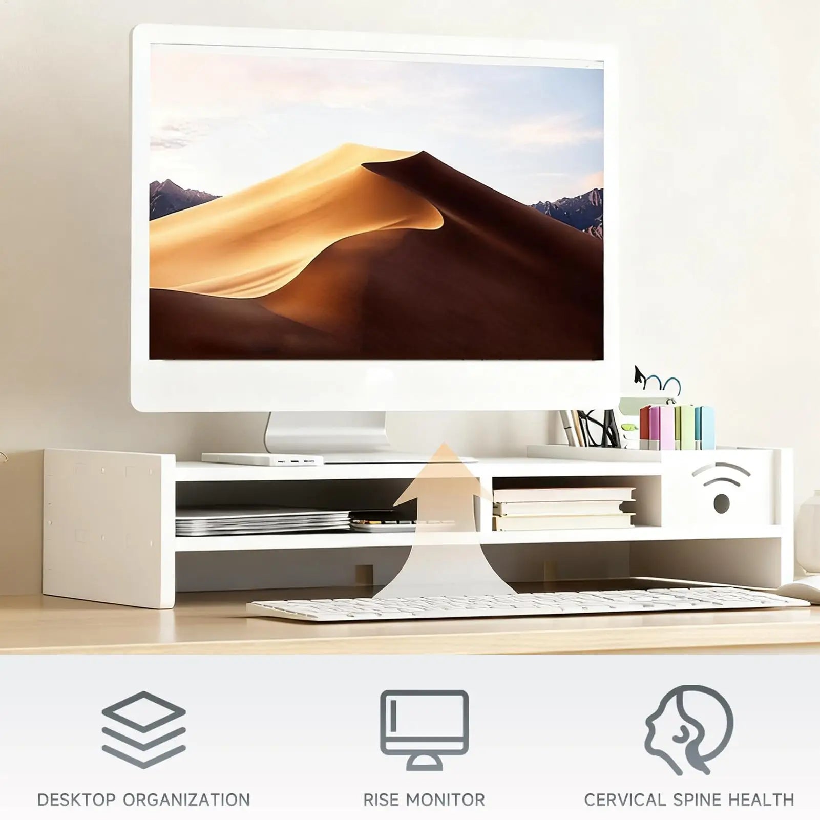 Desktop computer riser stand monitor arm double-layer desktop shelf with storage organizer ergonomic computer stand for monitors