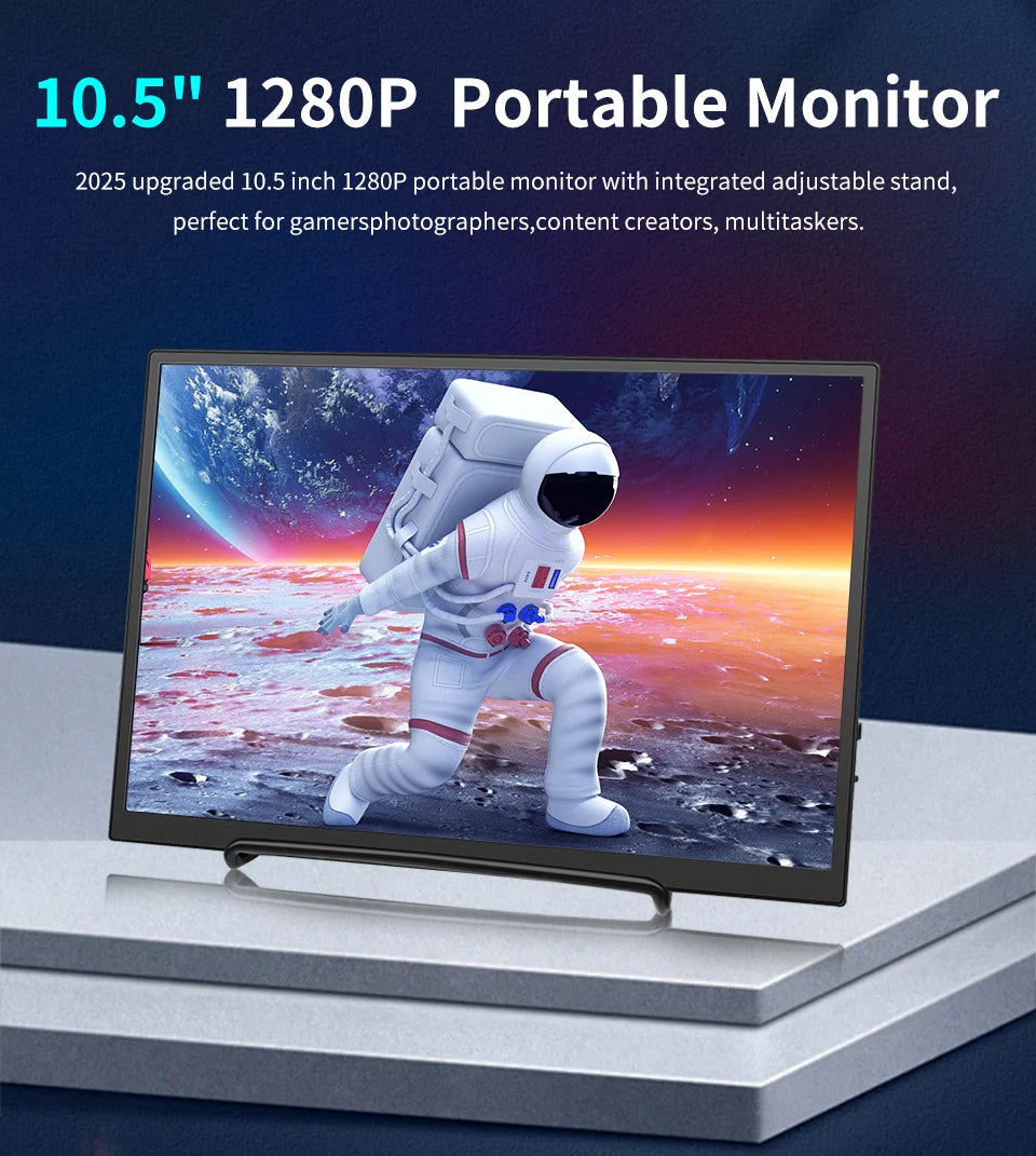 10.5 inch Portable Monitor 1280P 100%SRGB 420cd/m2 With dual speakers Mini HDMI interface For Laptop PC PS4 Game Console