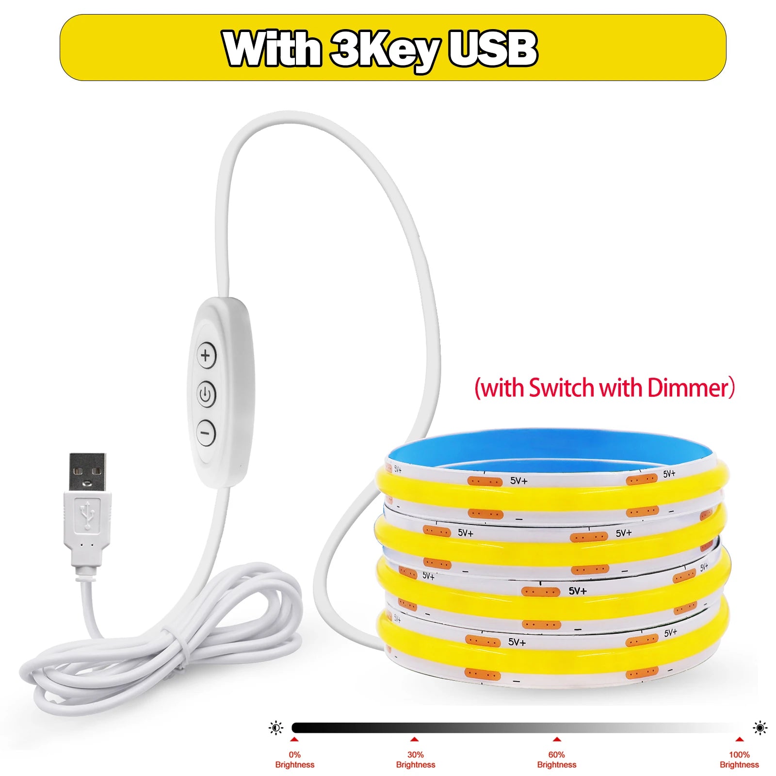 New 5V LED COB Light Strip Dimmable With Touch Sensor/ON OFF Switch USB Flexible LED Tape Christmas TV Backlight Adhesive Tape