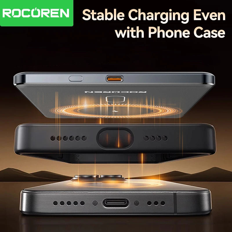 Rocoren 10000mAh Magnetic PowerBank Fast Charging 5000mAh Power Bank Portable Wireless Charger Battery For iPhone 17 16 Pro Max