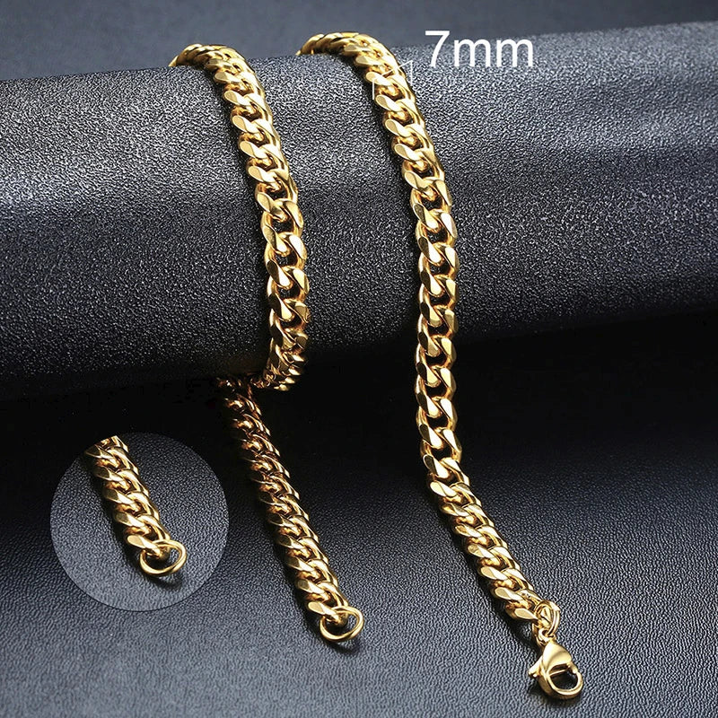 Stainless Steel Cuban Link and Rope Chain Necklace