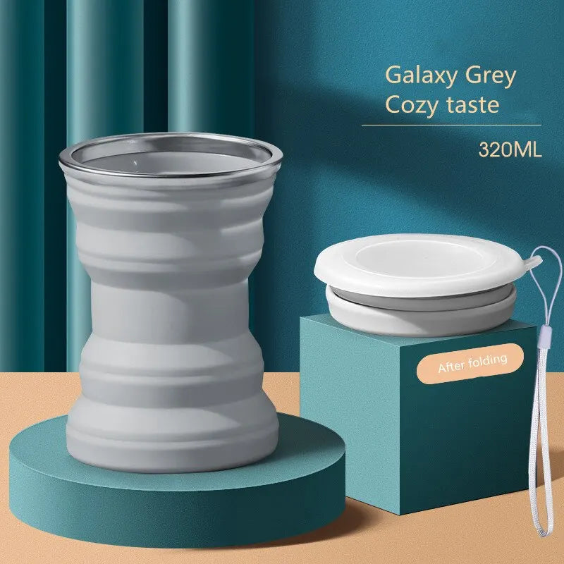 Portable Silicone Foldable Cup With Lanyard Heat Resistant Collapsible Cups Lid Folding Storage Travel Mug For Hot Water