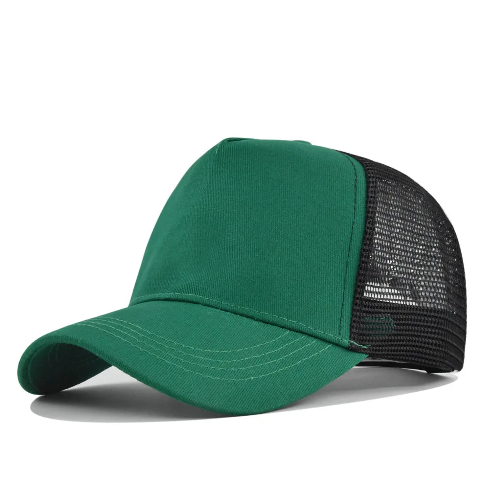 Boné de beisebol impresso com logótipo personalizado Topo Rígido Bonés de Rede de 5 Painéis para Homens Mulheres Boné Respirável Chapéu de Sol Gorra de Cor Pura Atacado